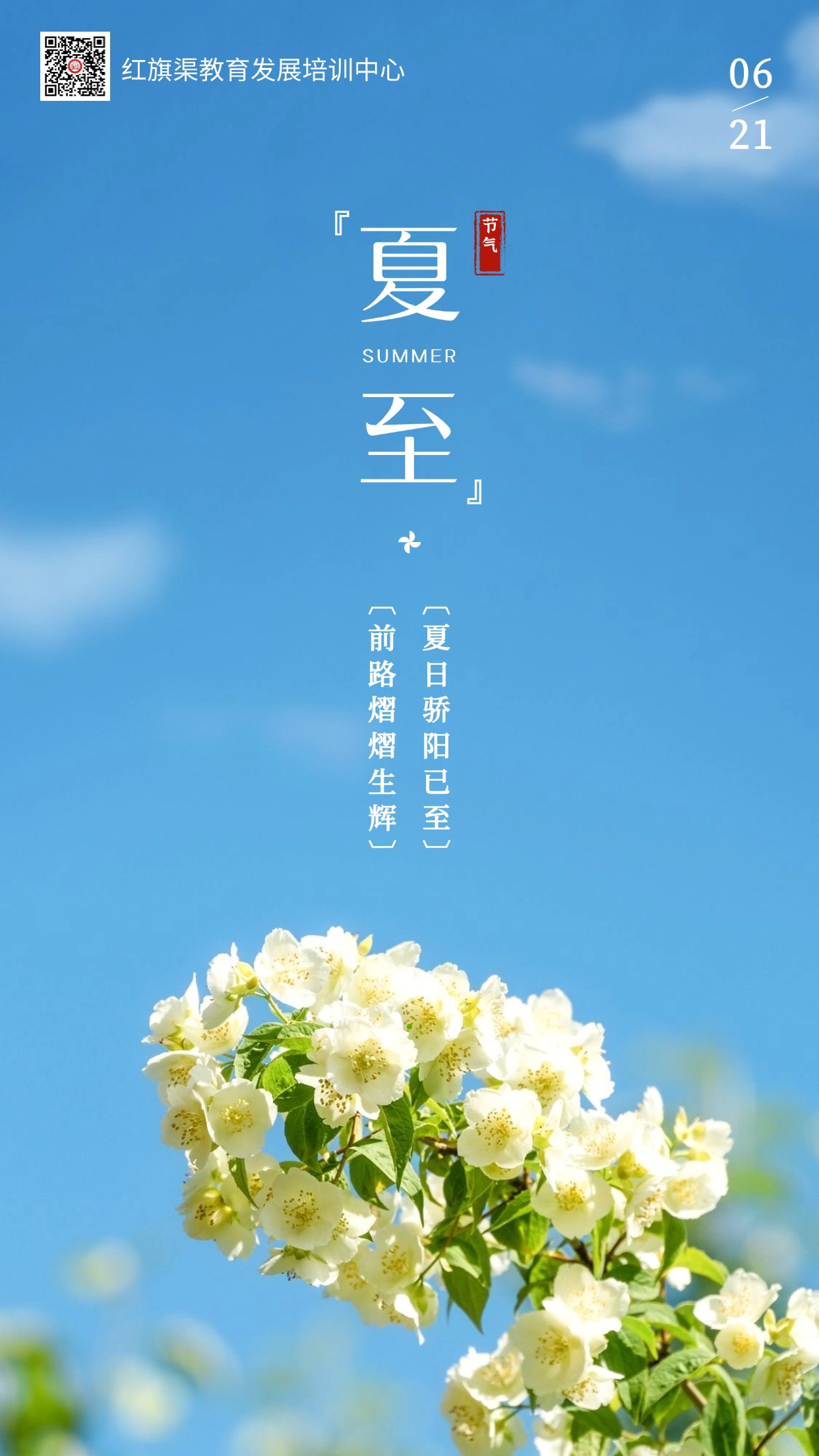 夏至节气祝福问候鲜花手机海报